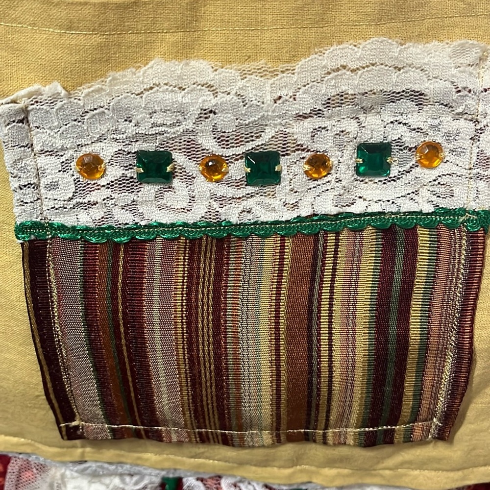 Bohemian Gypsy Crossbody Bag w/gold,green,red stripes & cream lace and fringe - Picture 10 of 17
